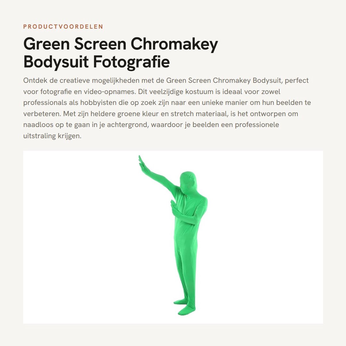 Dailygoods- Bodysuit Groen Chromakey - Fotografie Kostuum - Aademend - Flexibel - Unisex - Melkvezel Materiaal - Groene Kostuum