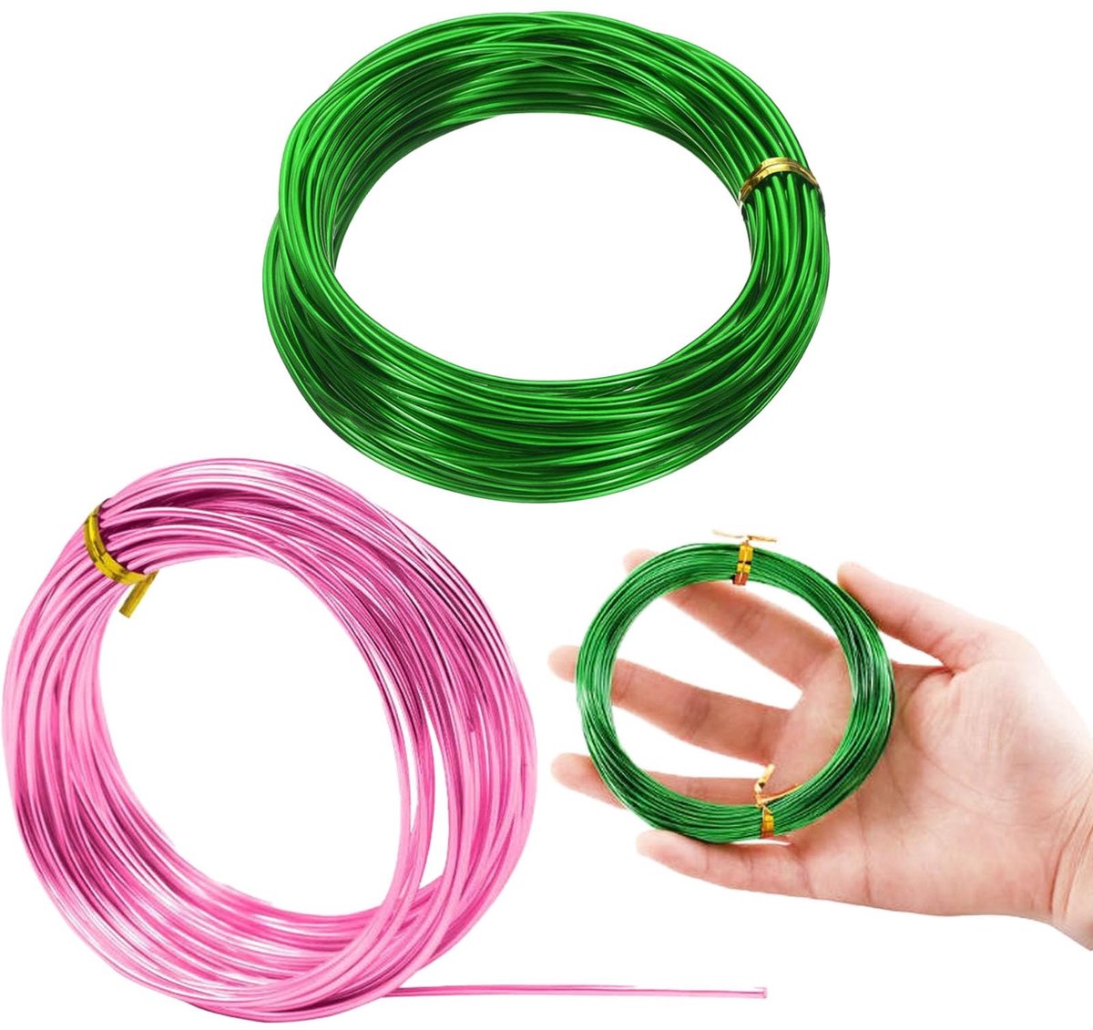 Dailygoods- Sieradendraad Hoogwaardige Set - 2 Rollen - 1,5 mm x 5 m - Donkergroen/Magenta - Zacht en Buigzaam - Roestvrij en Duurzaam - Knutsel Draad