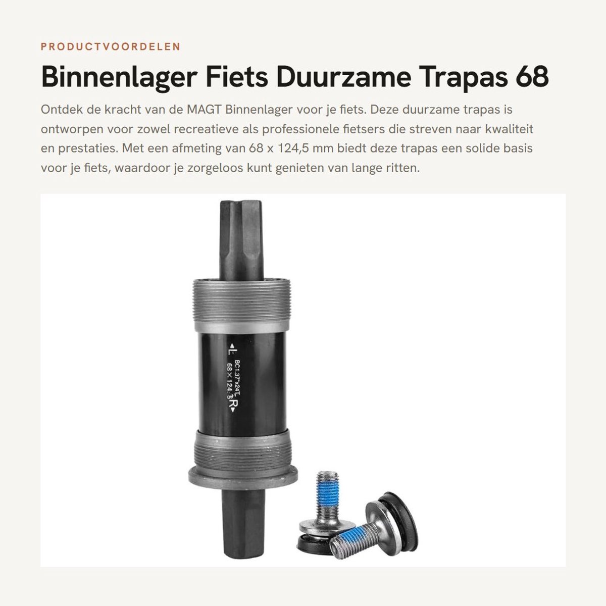 Dailygoods - Binnenlager Fiets - Duurzame Trapas - 68 x 124,5 mm - Fietsaccessoires - Sterke constructie - Geschikt voor verschillende fietsmodellen -...