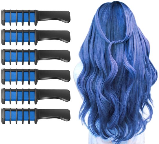 Dailygoods- Haarkrijt voor Kinderen - 6 Stuks Blauwe Haarkleurverf - Tijdelijke Kleur - Veilig en Niet-Toxisch - Cadeau voor Meisjes - Perfect voor Feestjes