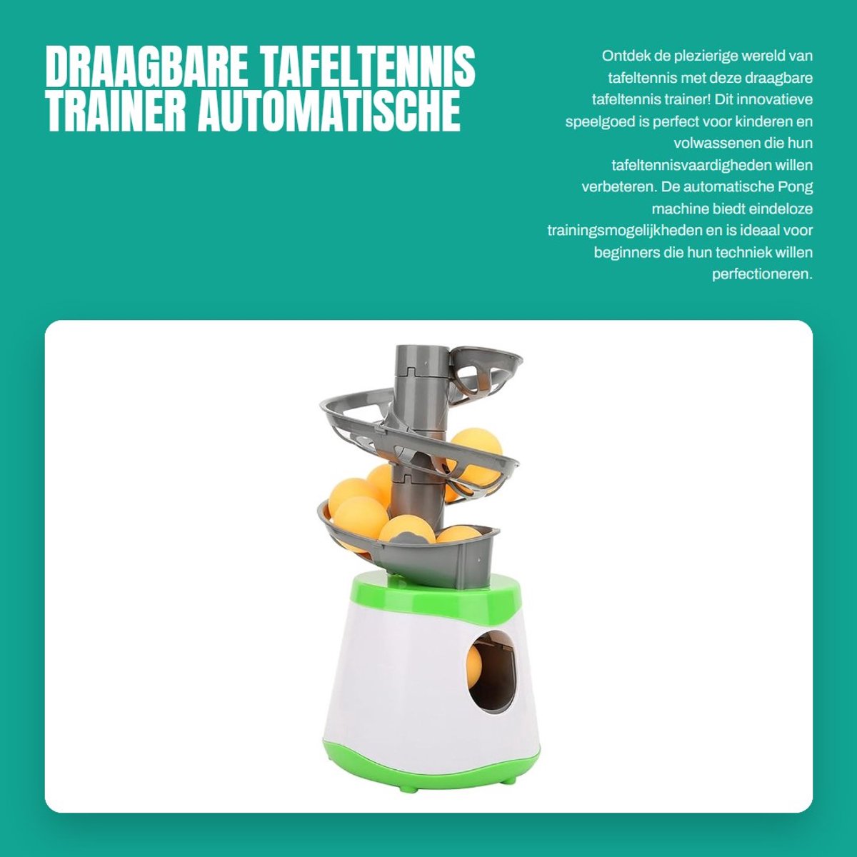 Dailygoods- Tafeltennis Trainer Draagbaar - Automatische Training - Speelgoed - Inclusief 10 Ballen - ABS Materiaal - Geschikt voor Kinderen - Tafeltennis Robot