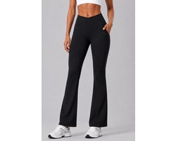 SparkNine Vivaflow flare broek dames - stijlvol V-design - L - zwart - ademend met uitlopende pijpen - sneldrogend & ademend - stretch