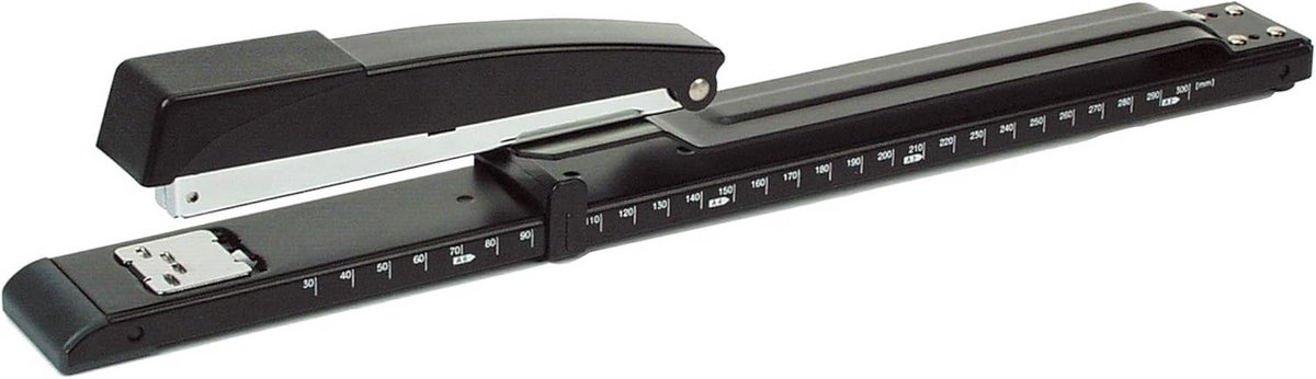 Nietmachine - Lange arm - Papier vastzetten - Stevige metalen constructie - 30 cm bereik - Zwart
