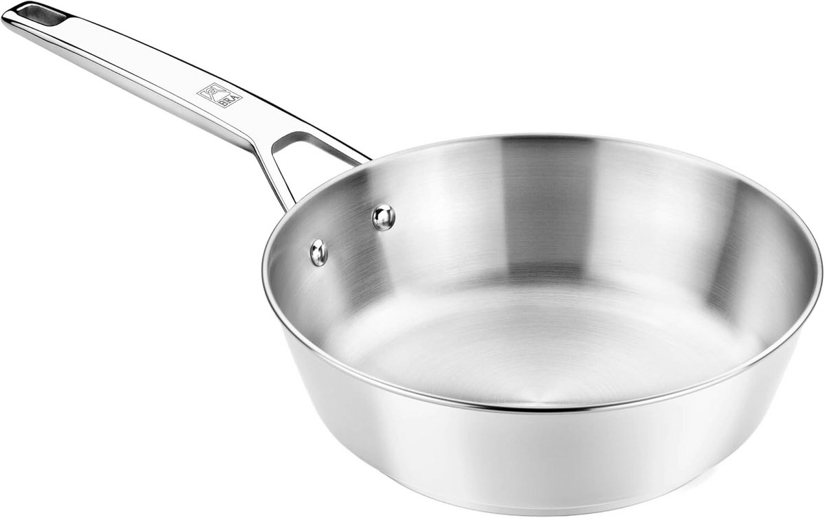 Koekenpan - Koekenpan RVS - Diverse recepten - Gelijkmatige warmteverdeling - 28 cm - Zilverkleurig