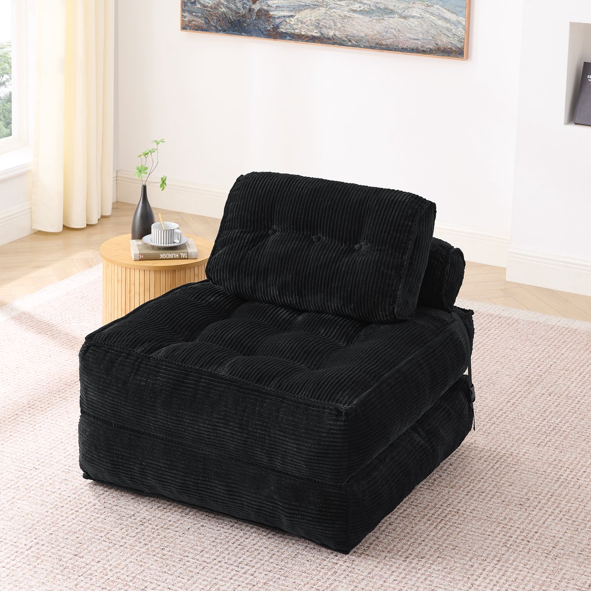 Opvouwbare 2-in-1 corduroy vloerstoel – Comfortabele opvouwbare bank met verstelbare rugle