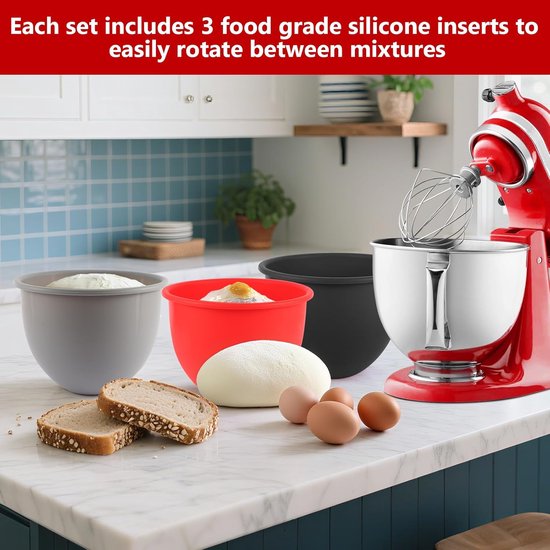 Siliconen Kom Voering - Mixer Kom Deksel - Keuken Mixer Gebruik - Voedselveilig Hittebestendig - 5 Quart - Zwart Rood Grijs van Merkloos — afbeelding 4