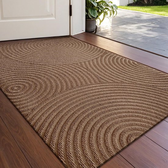 Tapis – Paillasson d'entrée – Tapis universel intérieur/extérieur – Tapis anti-poussière – Lavable – Motif ondulation d'eau – Convient pour les entrées, les portes d'entrée, les terrasses, les couloirs et les jardins – Marron – 45 x 75 cm