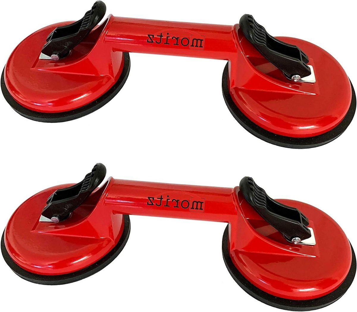 Set of 2 pistons, glass vacuum cleaners with 2 suction cups in red, made of aluminium, up to 100 kg load capacity, rubber vacuum cleaner, vacuum cleaner