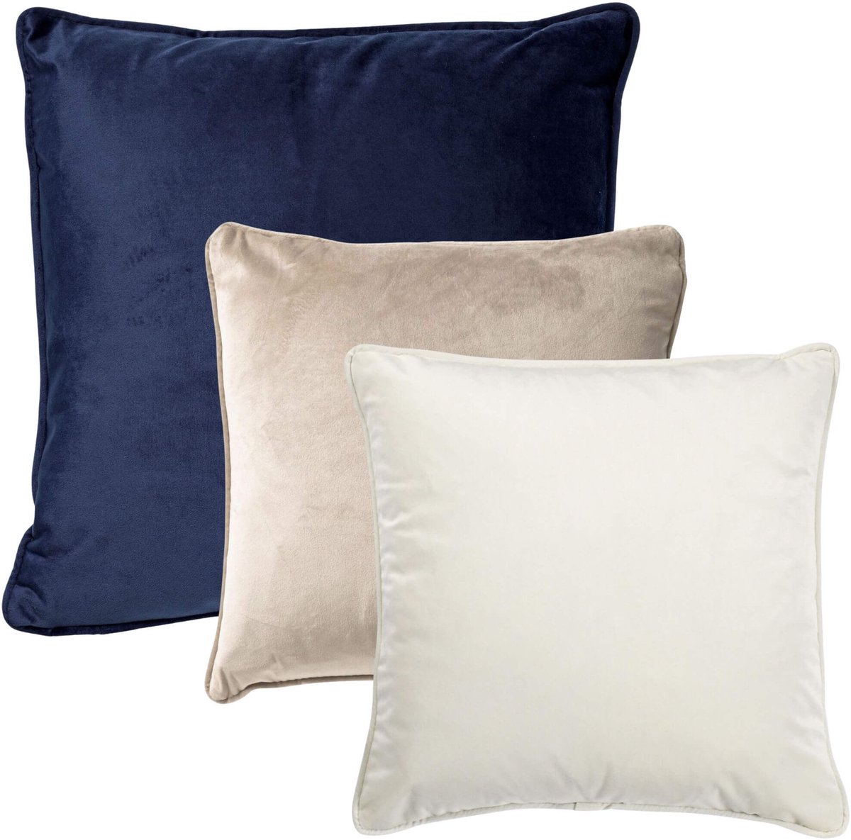 Dutch Decor - KUSSENSET - 3-delig - Velvet Layers - 60x60 cm, 45x45 cm - inclusief binnenkussens - blauw, beige, wit - Met Ritssluiting – Decoratie Kussens - Comfortabele kussentjes voor op de Bank