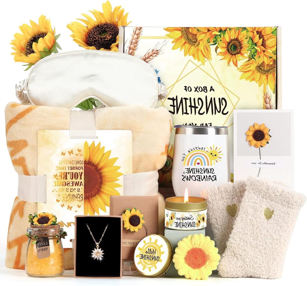 Cadeaupakket - Verrassingsbox - Blij maken - Zonnebloem thema - 9 Delig - Geel