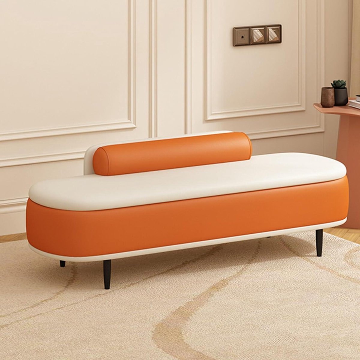 Ottomaanse opbergbank - Voetenbank kruk - Opbergen en zitten - Met lendenkussen - 80 cm - Beige