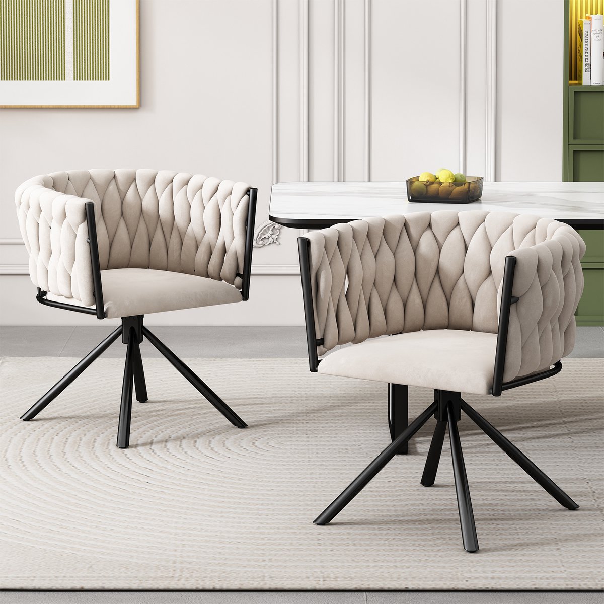 Clruro Eetkamerstoel - Set Van 2 - Luxe Fluwelen Draaistoel Met Metalen Poten - Woon- En Slaapkamer - Beige