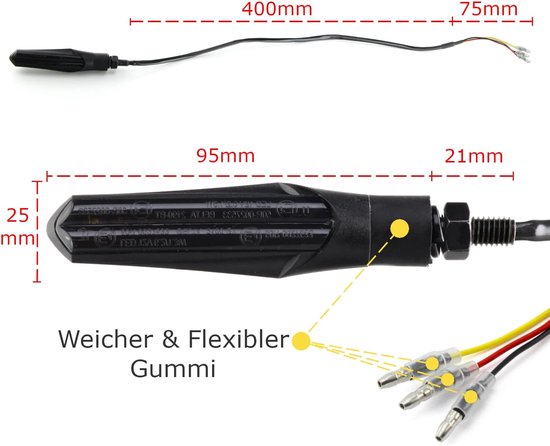 Led Knipperlichten Remlicht - Universele Indicatoren Verlichting - Motor Verkeersveiligheid - Geïntegreerde Remlicht Strip - 2 stuks M8 - Zwart — afbeelding 5