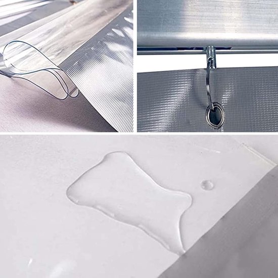 Drieluik met transparante zeilstructuur, metalen haken en waterafstotende oppervlakte.