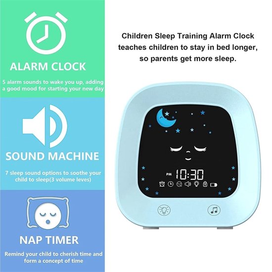 Digitale Kinderwekker - Slaaptrainer peuter - Gezonde slaap - Nachtlampje geluiden - Niet gespecificeerd - Blauw — afbeelding 3
