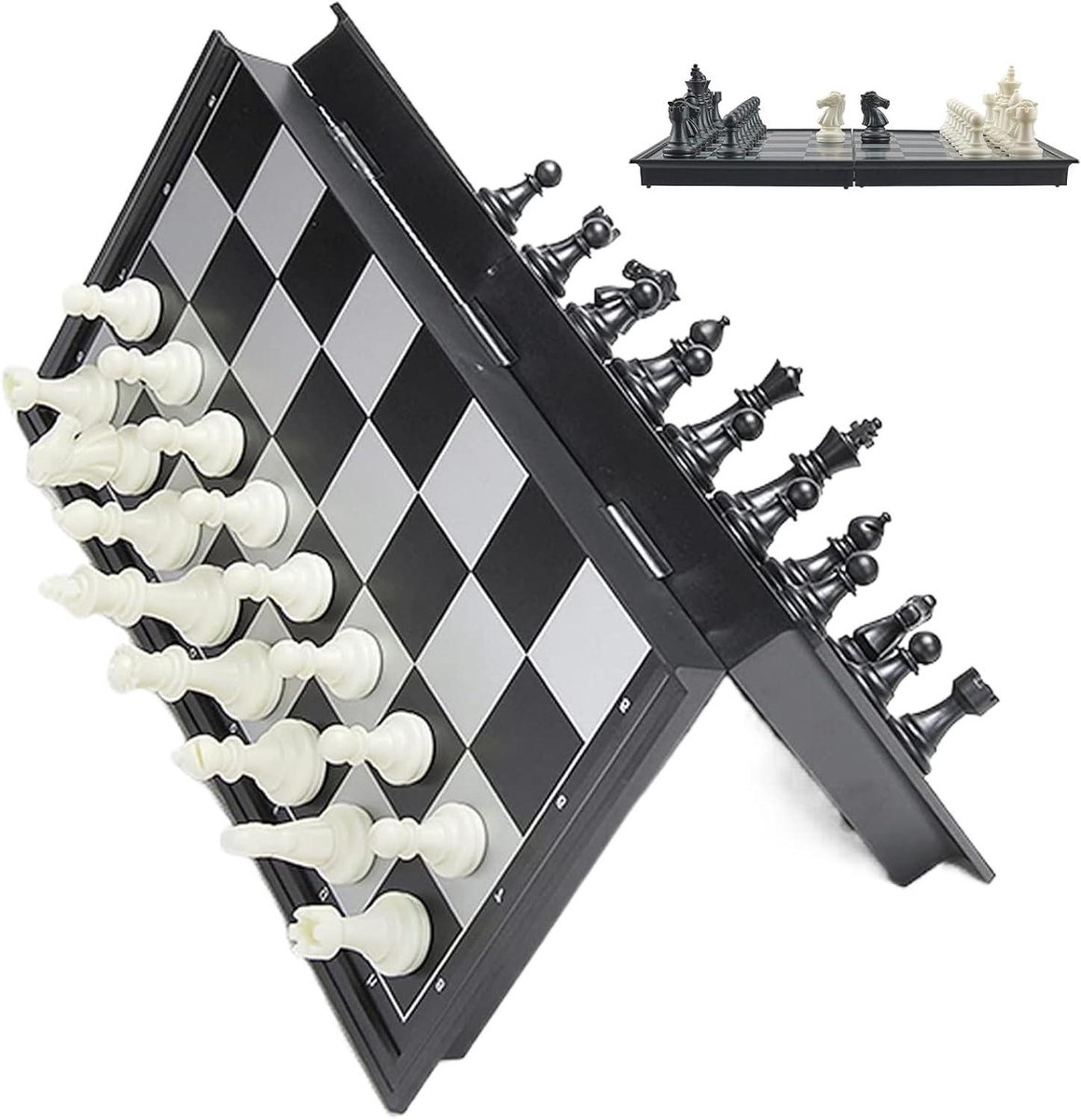 Reis Schaken - Magnetisch Bord - Spel & Leren - Opvouwbaar Ontwerp - Compact Formaat - Zwart Wit