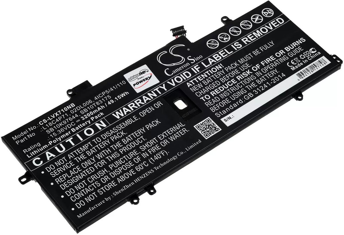 Accu geschikt voor laptop Lenovo ThinkPad X1 Carbon 2019, 7th Gen, type L18C4P71 etc. (let op accutype) - 15,36V - 3200 mAh