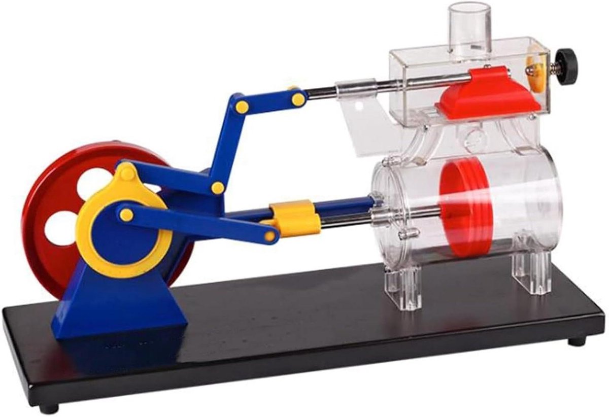 Stoommachine Model - Dubbele Aandrijving - Fysica Demonstratie - Transparante Onderdelen - 39.5 cm Lengte - Zilver