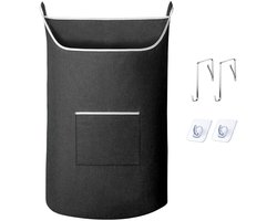 carmdering - Deur Hangende Wasmand - Extra Grote Wasopberger - 600D Oxford Stof Mand - Grote Opening Ontwerp - Onderste Rits Systeem - Waterdicht 600D Materiaal - Scheurvast En Duurzaam - Bespaart Ruimte En Houdt Kamer Netjes - 1 Stuk - Zwart