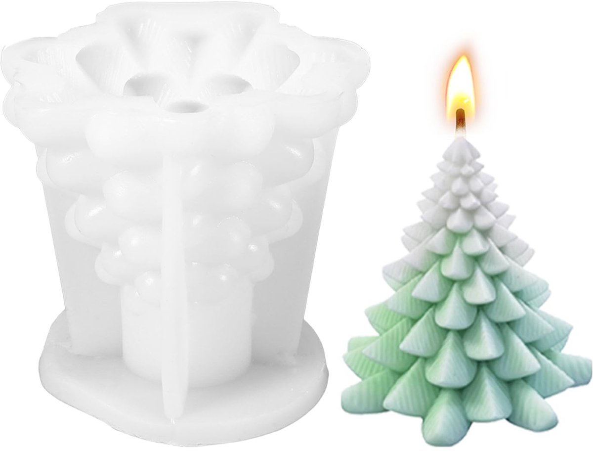 carmdering - Breedbladige Kerstboom - Weihnachtsbaum Silikonform - 3D Kerzenform Tannenbaum - Gießform - Levensmiddelenveilig silicone - Flexibel duurzaam - DIY decoratie - 1 stuk