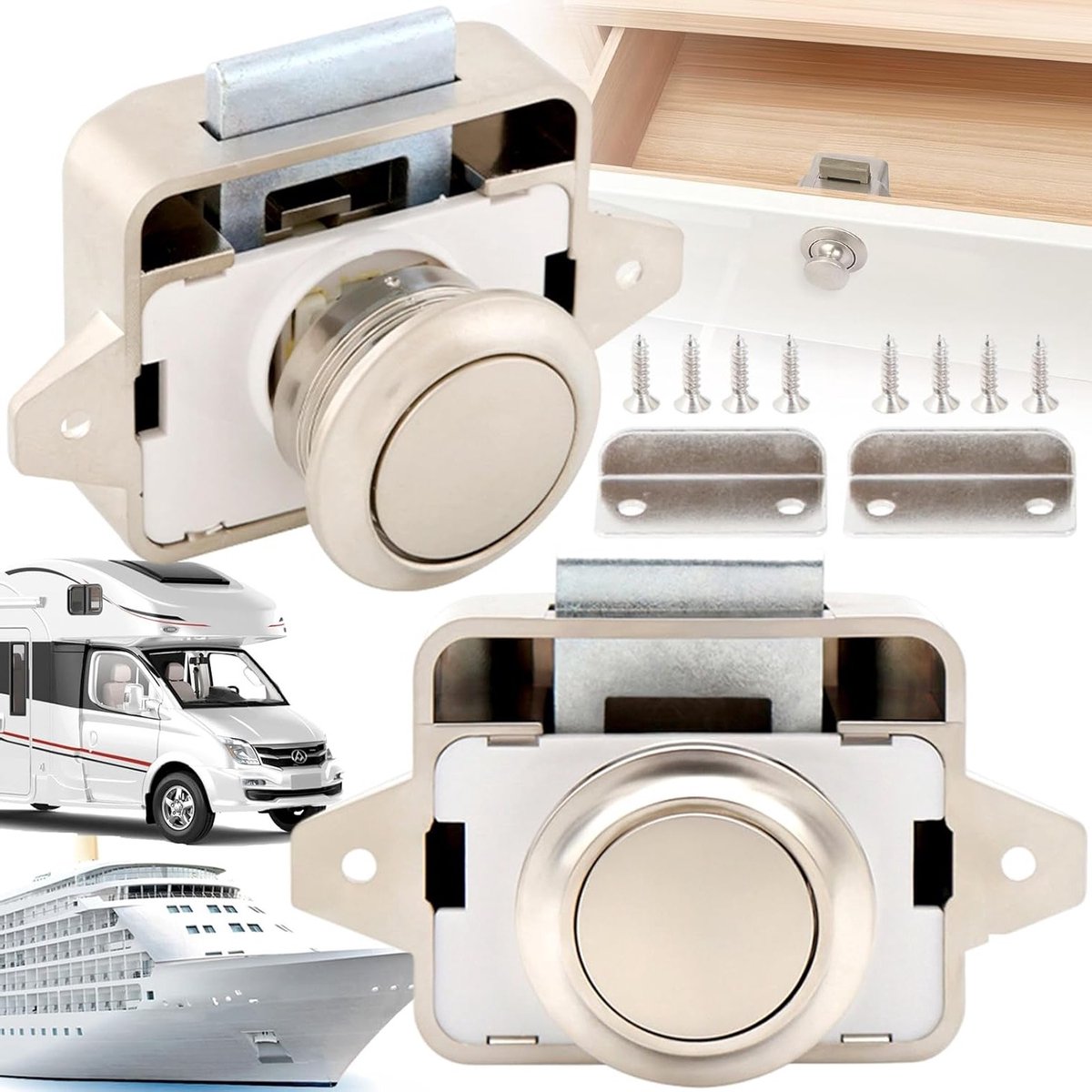 Duo Set van Keyless Deursloten met Drukknop, Geschikt voor Meubels en Voertuigen, 15-18mm Metaal Deurslot