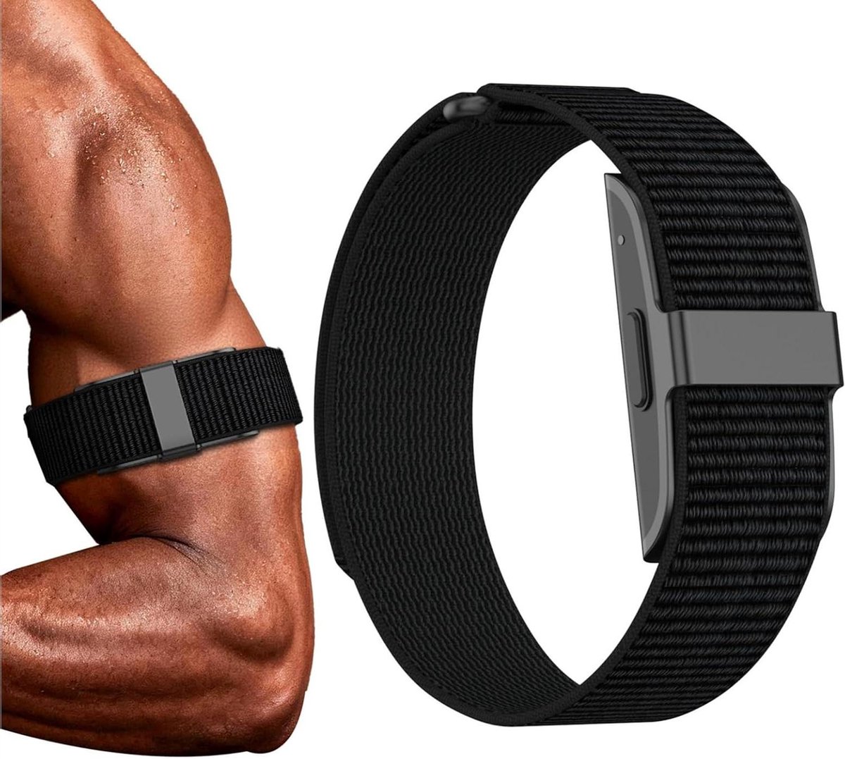 Bicep Band - Armband Nylon - Smartwatch Dragen - Verstelbaar Elastisch - 40mm - Zwart