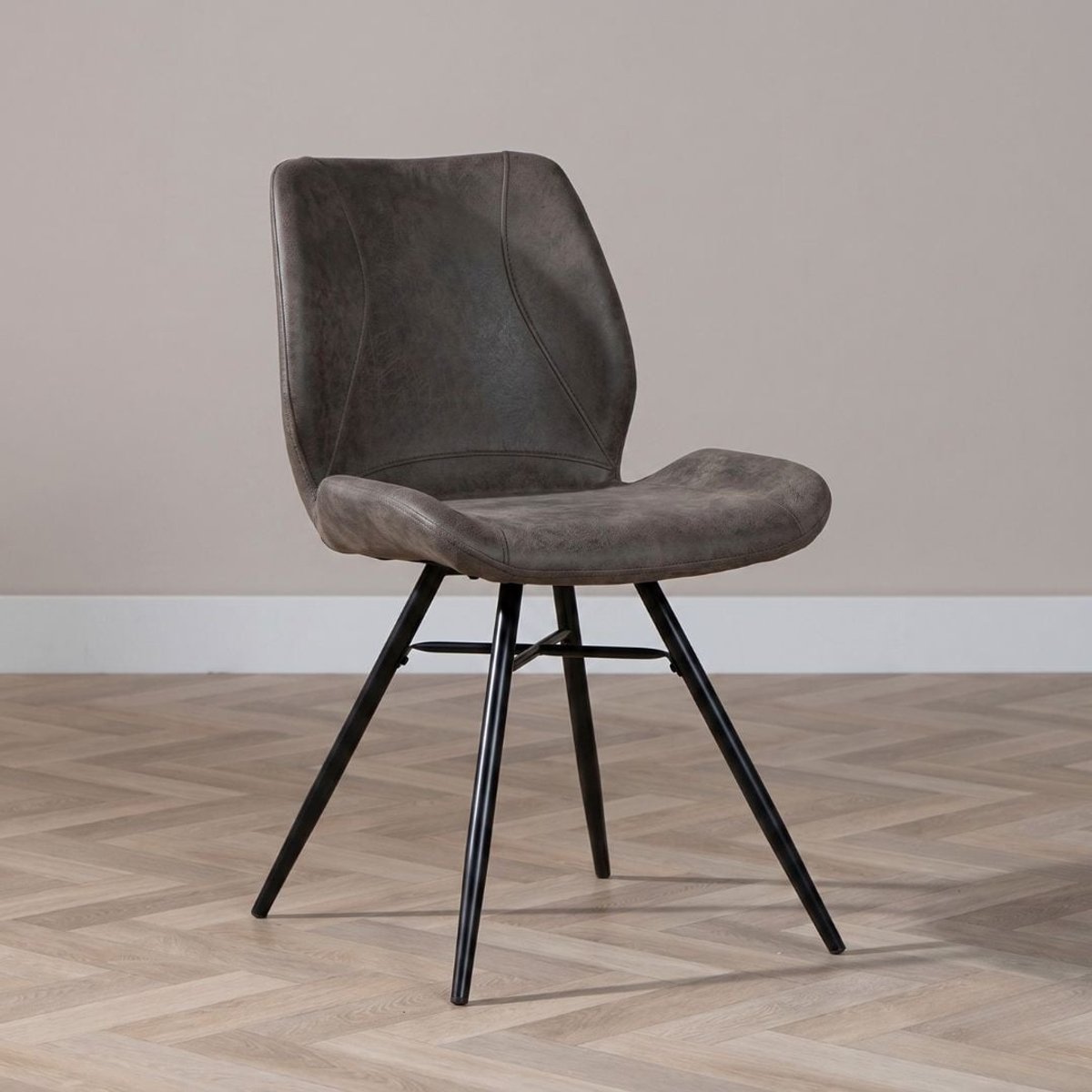 Bronx71® Industriële eetkamerstoel Barrel antraciet eco-leer - stoel