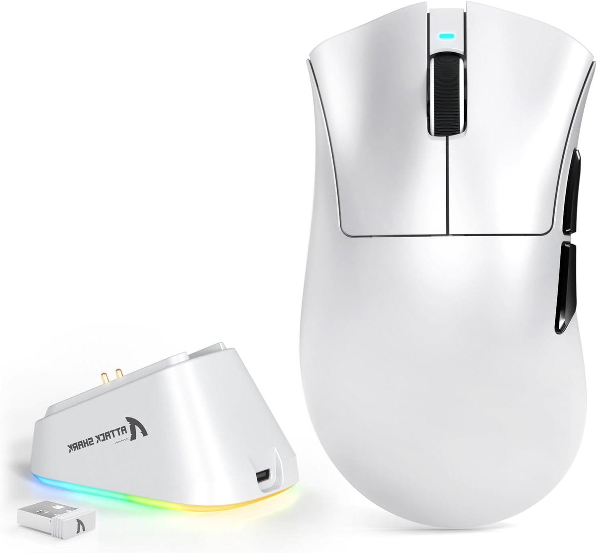 Draadloze Gaming Muis - Lichtgewicht Muis - PC Gaming - RGB Laadstation - 62g - Wit