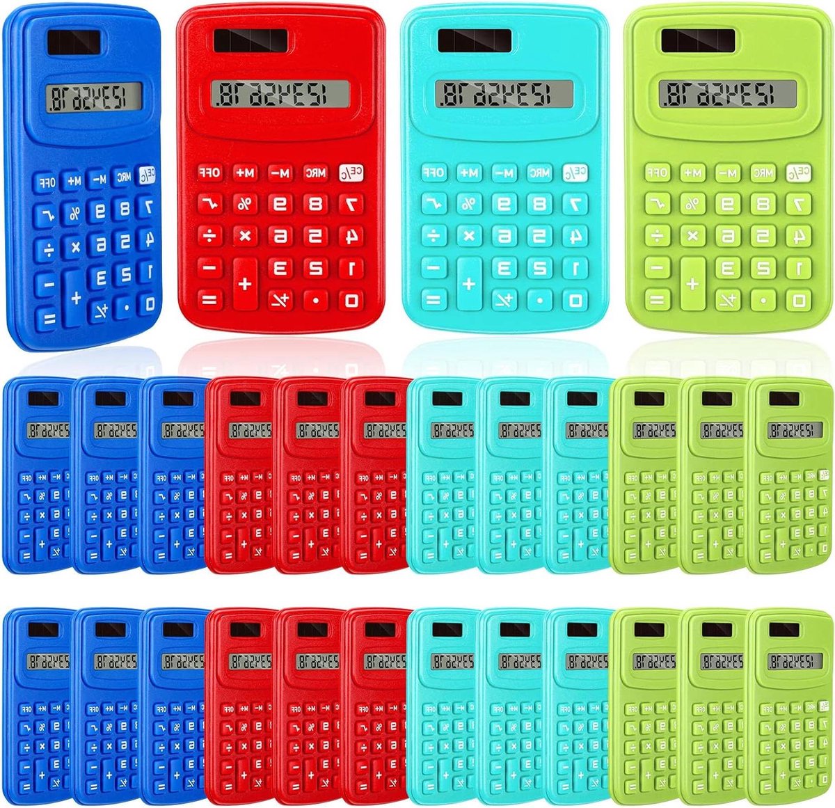 Zakrekenmachines - Mini rekenmachines - Basis berekeningen - 8-cijferig display - 24 stuks - Meerdere kleuren