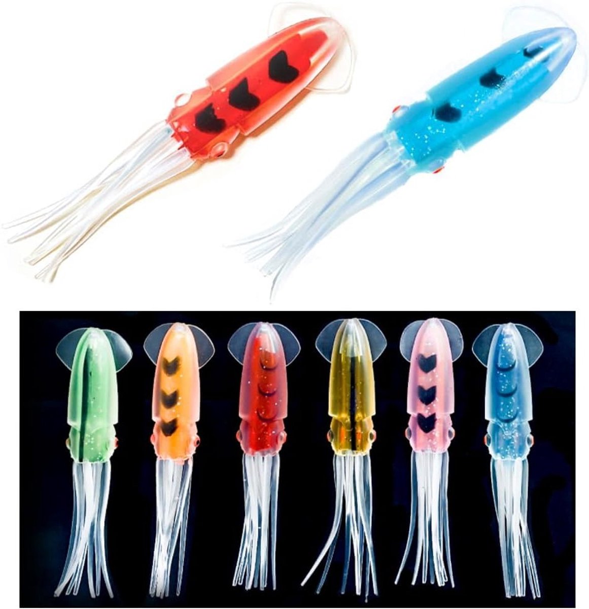 Set van 6 nepinktvisaas, bionische inktvislures, siliconen kunstaas, krachtige vislures voor het vissen op zee.