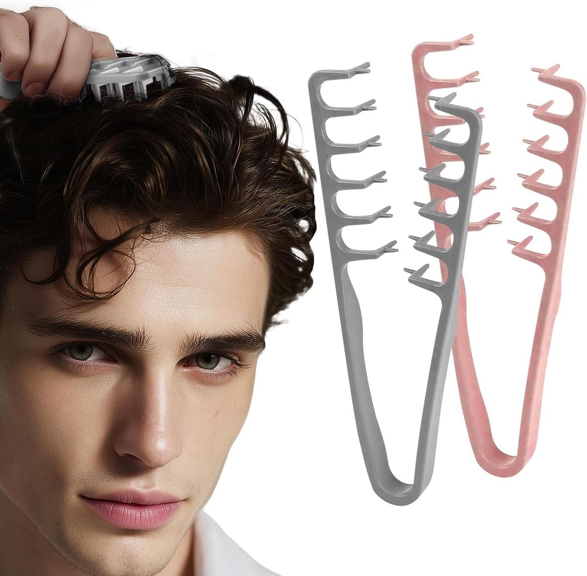 Set Textuurkammen - Volume Kam - Haar Stylen - Brede Tanden - 2 Stuks - Grijs Roze