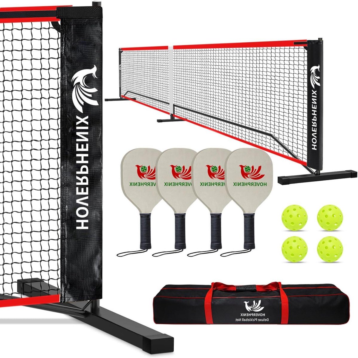 Pickleball Set - Sport Set - Buiten Spelen - Regulatie Maat - 4 Spelers - Rood Zwart