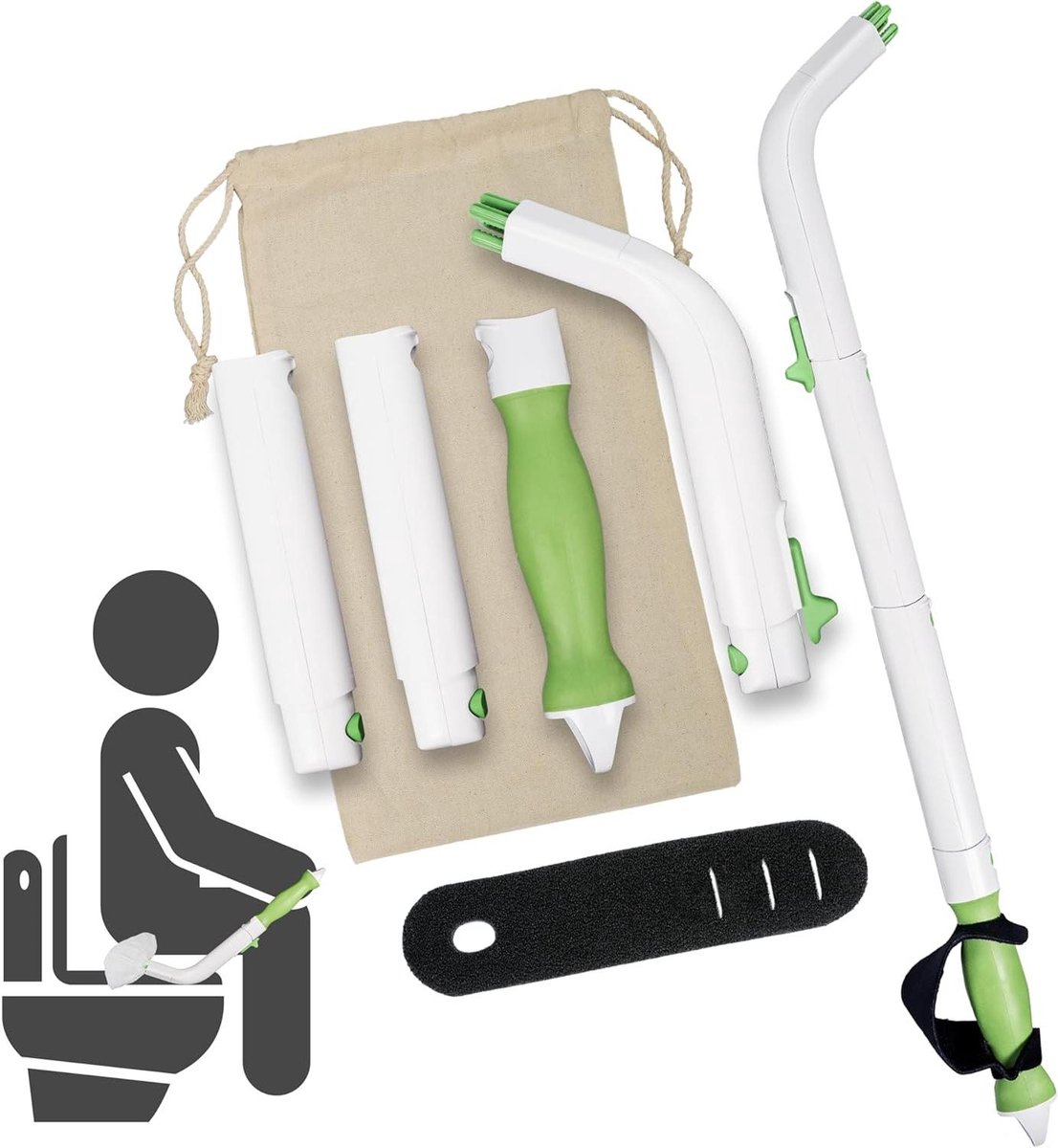 Toilethulp Hulpmiddel - Scheerhulp Wisser - Persoonlijke Hygiëne - Uitschuifbaar & Draagbaar - Tot 55 cm - Grijs