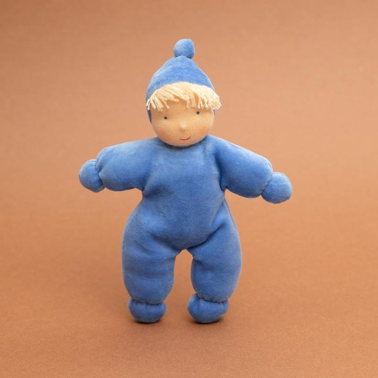 Knuffelpop Lolo Wolke - Waldorf pop - Knuffelen en spelen - Handgemaakt in Europa - 21 cm - Blauw — afbeelding 2