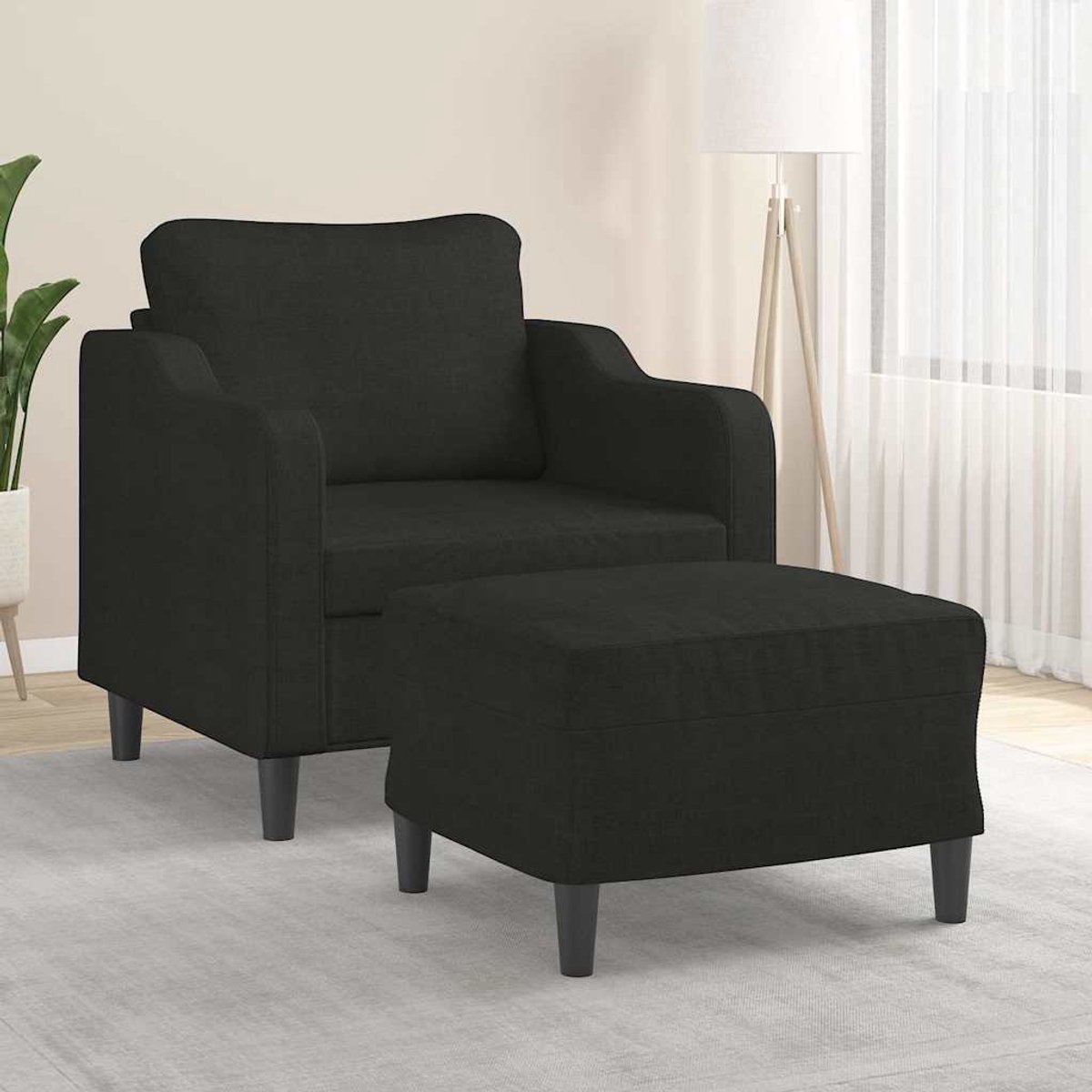 vidaXL Fauteuil - met - voetenbank - 60 - cm - stof - zwart