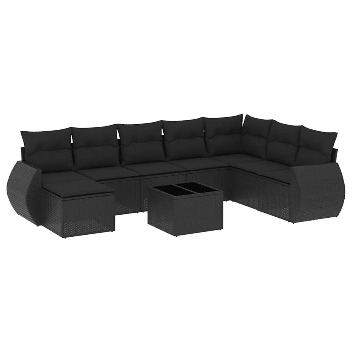 vidaXL 9-delige - Loungeset - met - kussens - poly - rattan - zwart