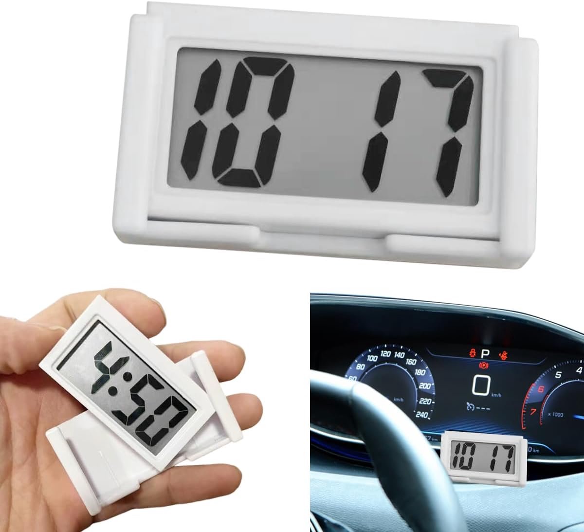 Mini Car Clock - Kleine Digitale Klok - Mini Klok voor Auto - Dashboard - Bureau - Tafel - Badkamer -Wit