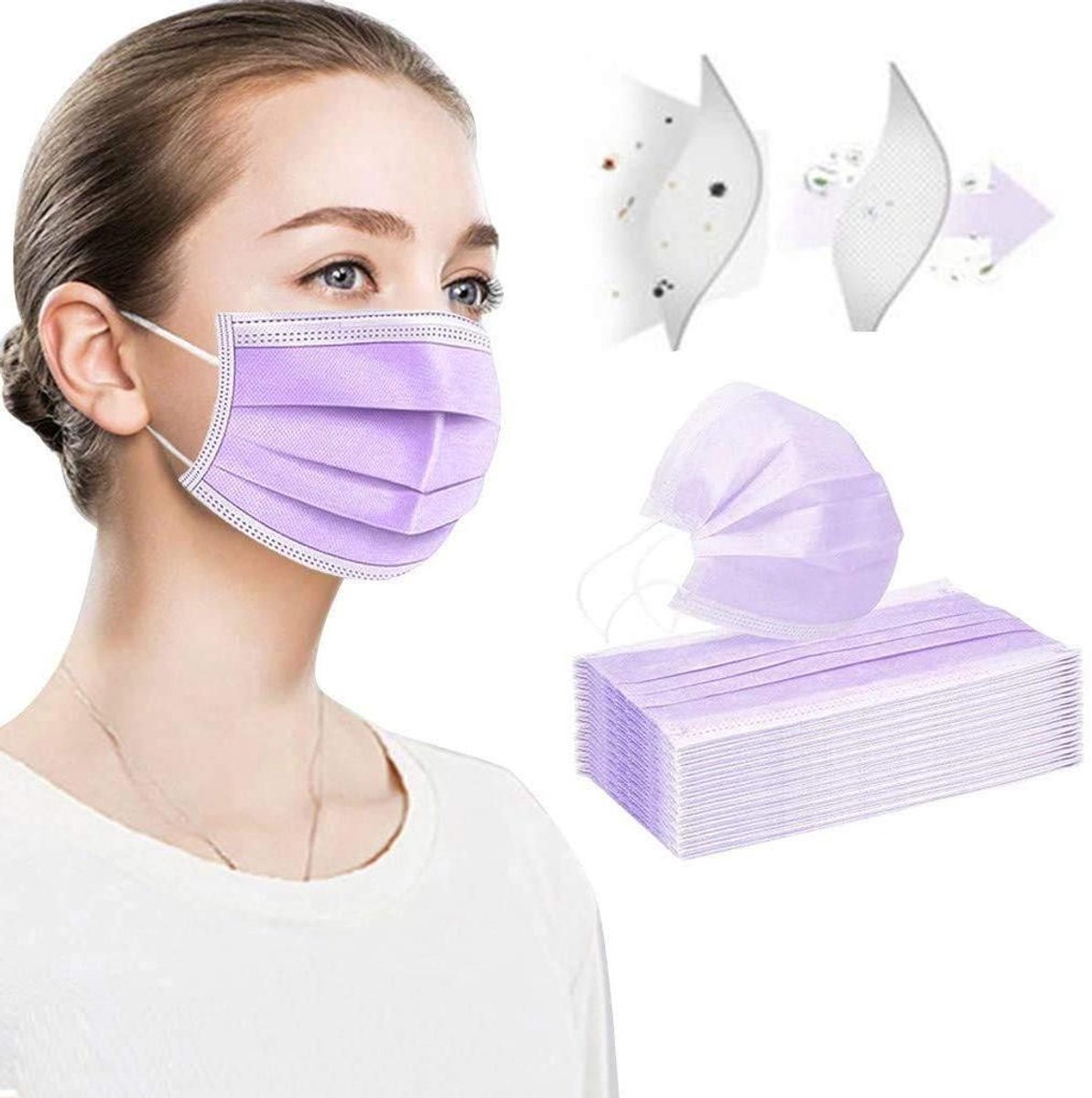 Mondkapjes - Wegwerpmaskers - Bescherming - 3-laags filter - 50 stuks - Blauw