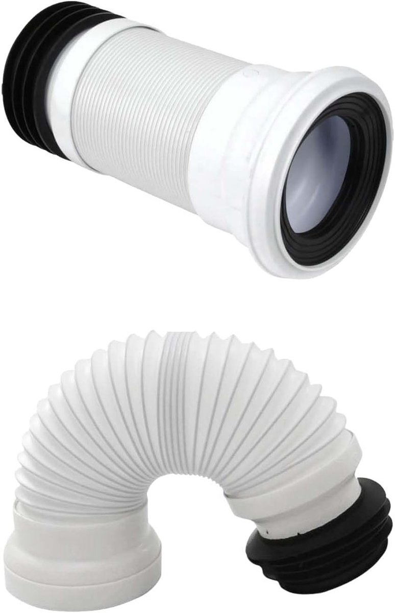 Flexibele toilet aansluiting slang, uitrekbaar van 260-500 mm, wit polypropyleen, toiletafvoer en installatie