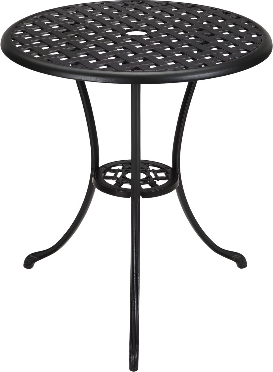 Bistrotafel 60 cm - Aluminium Tuintafel met Parasolgat - Zwart