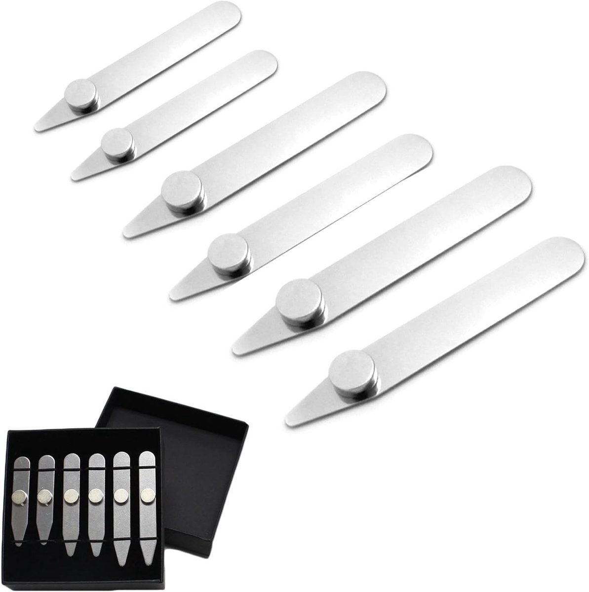 Set van 6 metalen kraagsteunen voor overhemden - Kraagstokken in 3 maten, ideaal voor herenmode, perfect als cadeau voor mannen