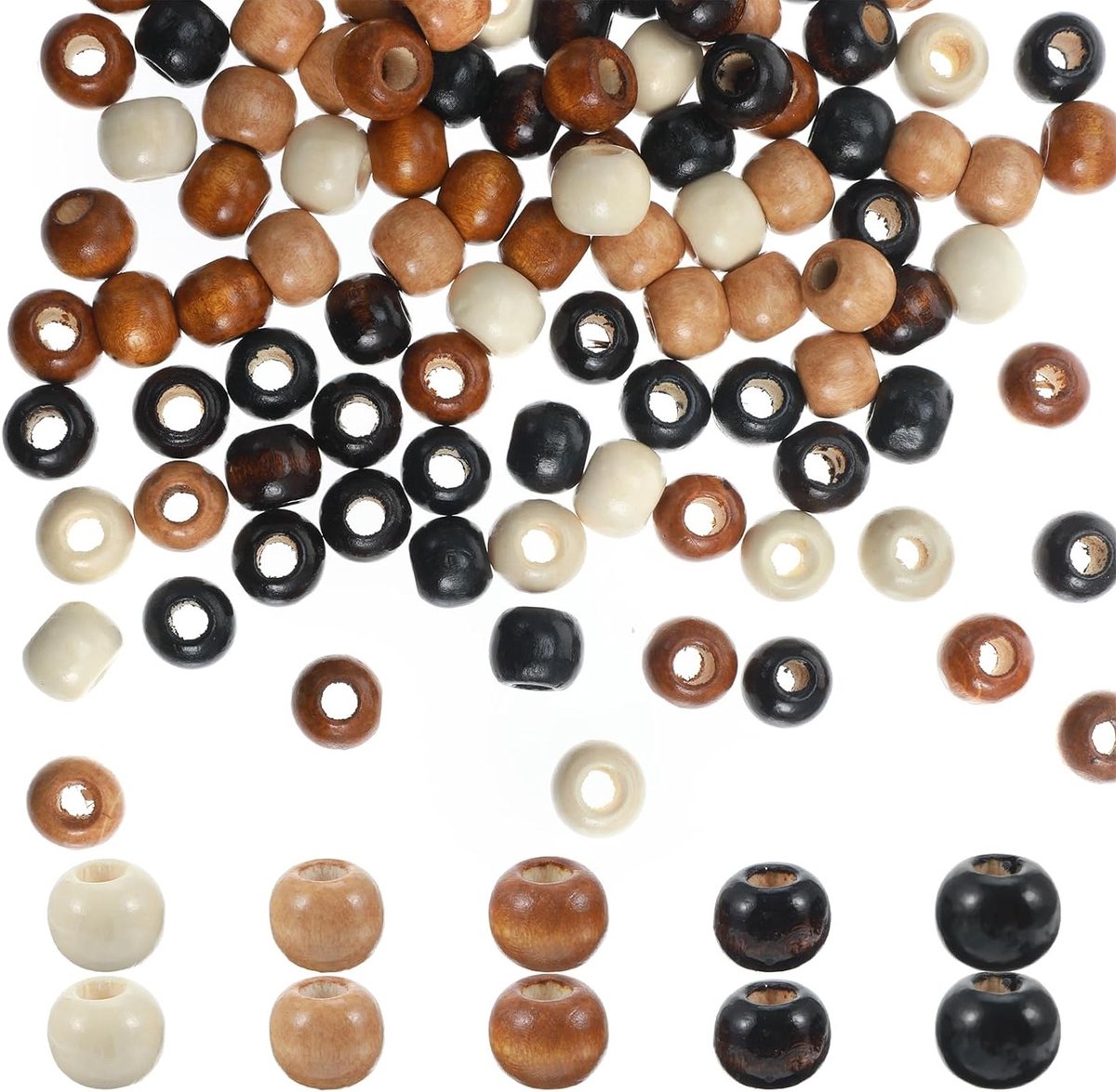 100 Stuks Houten Kralen voor Knutselen, 8.5x10mm Natuurlijke Macramé Kralen met Grote Gat, Vintage Ronde Losse Spacer Kralen voor Sieraden en Haaraccessoires DIY
