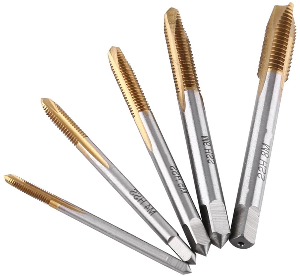 Set van 5 Coated HSS Metrische Draad Tapsets voor M3, M4, M5, M6 en M8 - Perfect voor Precisiewerk en Metaalbewerking