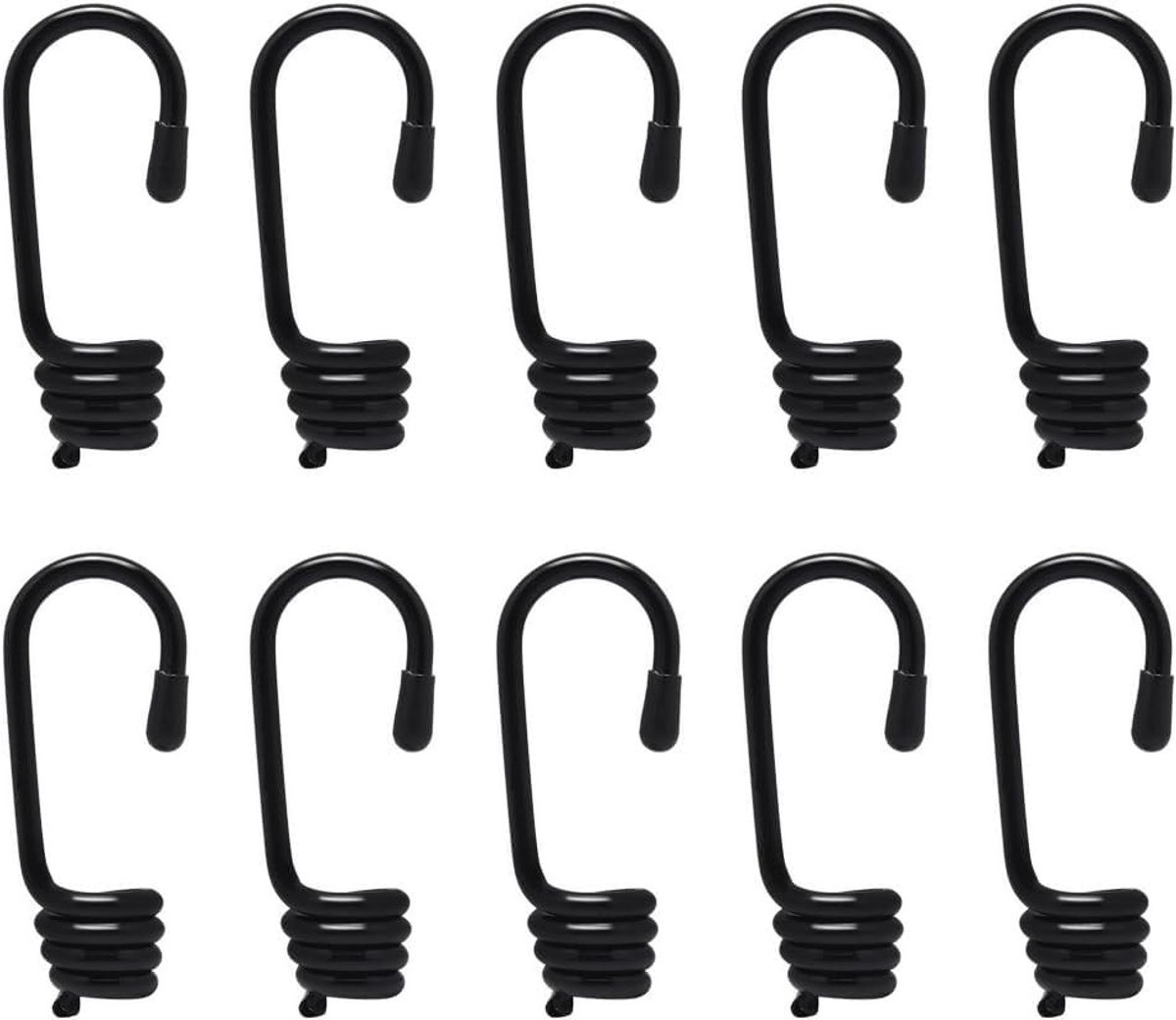 Allecto - Spiral hooks - 10 stuks - Ideaal voor expander touwen - Zwart - Geschikt voor outdoor en camping - Verstevigde met kunststof coating