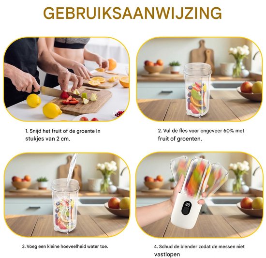 carmdering - Frullatore Portatile - Mini Blender Draagbaar - Elektrische Juicer - Digitale Display - 20800 RPM Snelheid - R16 Bladen -500mAh Batterij - Draadloos Gemak - 1Stuk - Wit van Carmdering — afbeelding 3