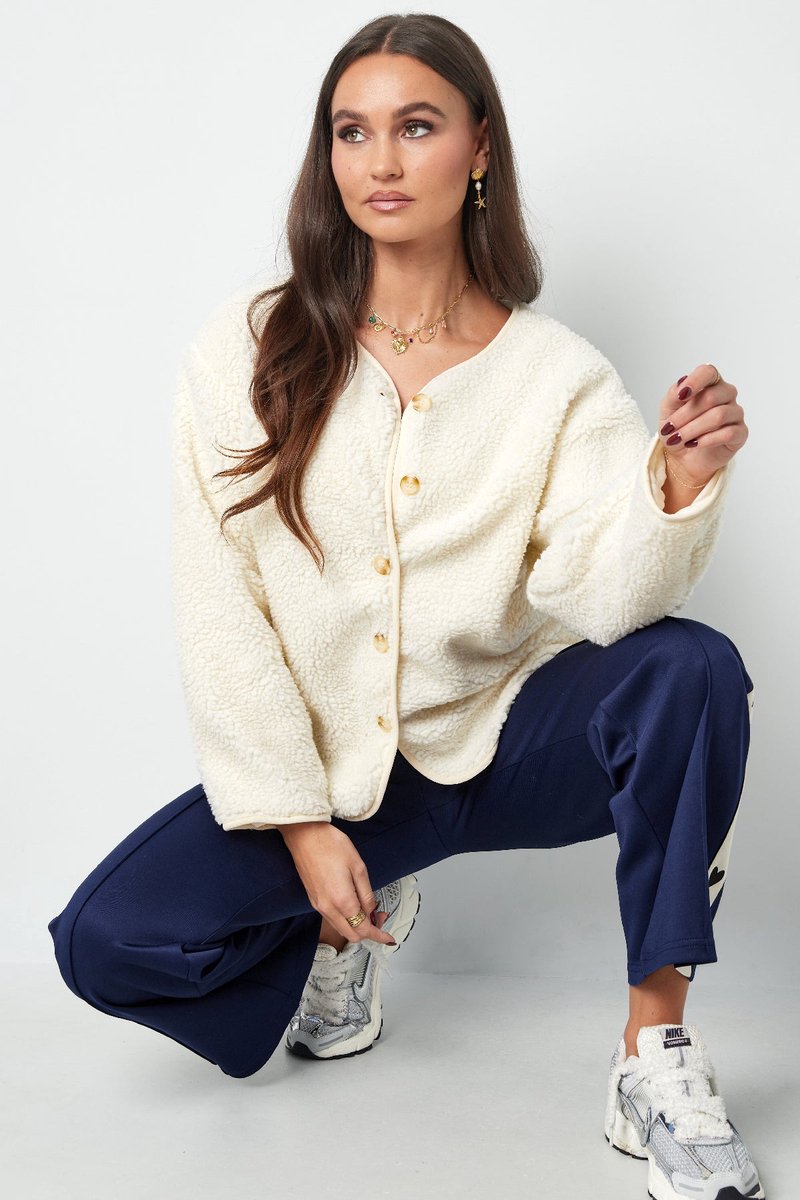 Teddy jas dames van zacht polyester - loose fit winterjas met lange mouwen