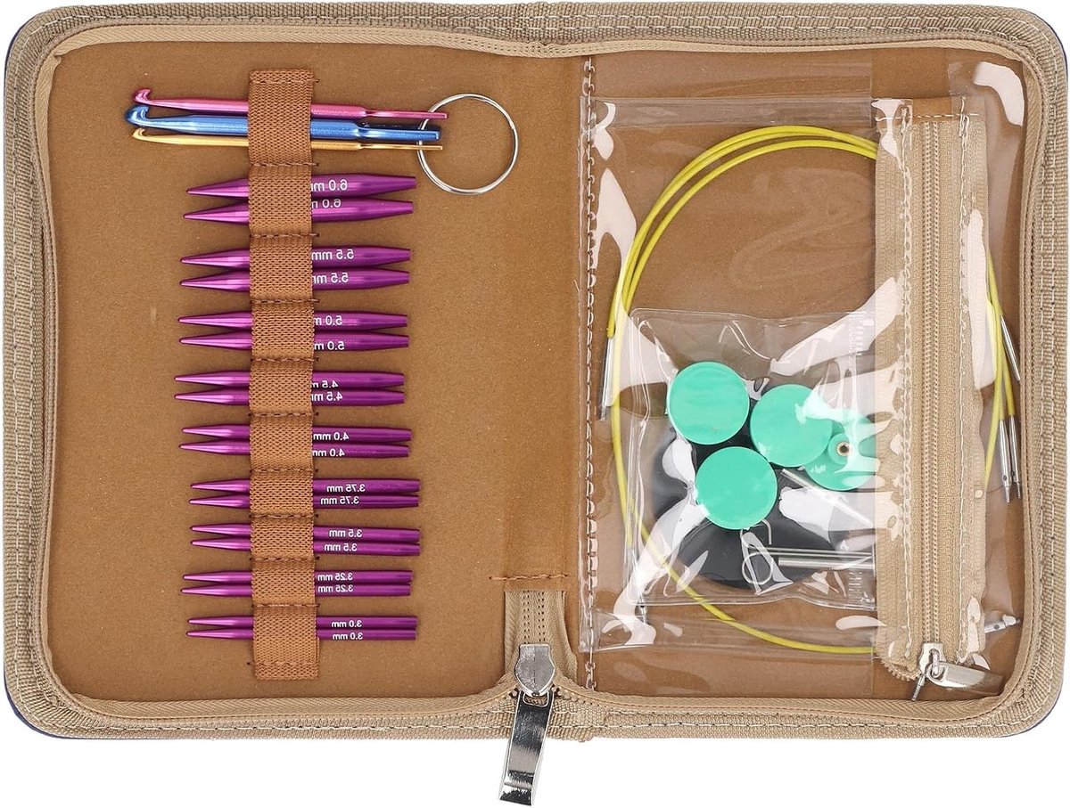 Interchangeable ronde breinaalden set, ergonomisch en flexibel, roestvrij staal accessoires en opbergtas voor DIY handwerken en thuis breien