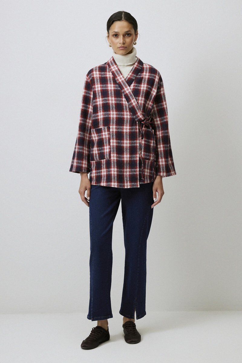 Touché Privé - Geruite kimono met double-breasted strik - Rood - Dames