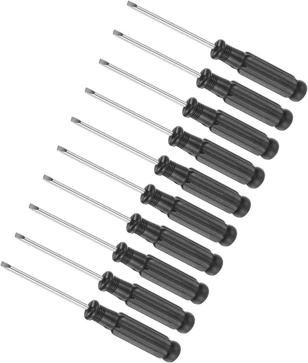 Mini Slotted Screwdriver, 2.5mm Grootte - 93mm Lengte - Carbon Staal Kleine Platte Schroevendraaiers met Antislip Zwart Handvat - Toepassingen: voor Brillen - Horloges of Laptops - 10 Stukken