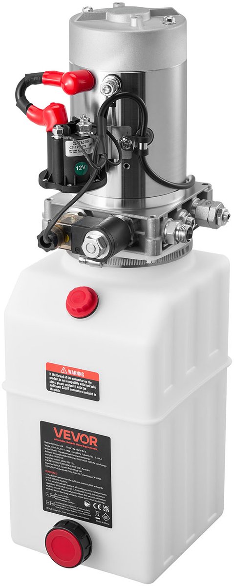 VEVOR 7 Qt Hydraulische Krachtbron, Enkelwerkende Kipperaanhangerpomp, Maximale Openingsdruk 22 Mpa en Debiet 3,4 L/Min, 12 V DC Hydraulische Pomp met Metalen Reservoir voor Kipperaanhangers, Wit van Merkloos — afbeelding 2